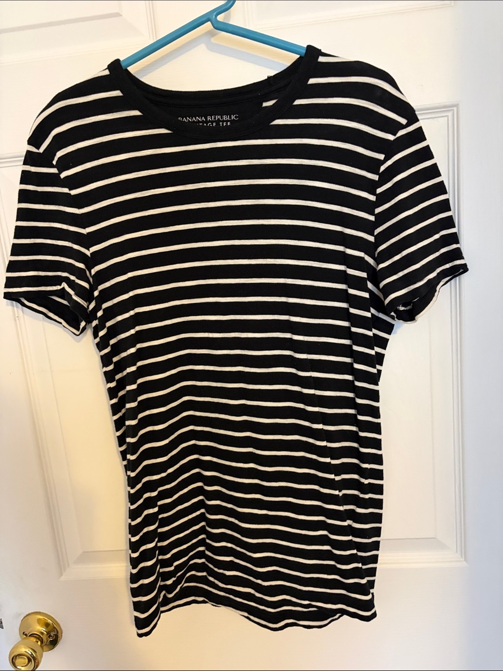 Banana Republic Black & White Striped Short Sleeve Crew Tee